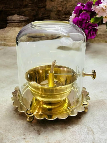 Golden Brass Akhand Diya Oil Lamp with Rotating Wick