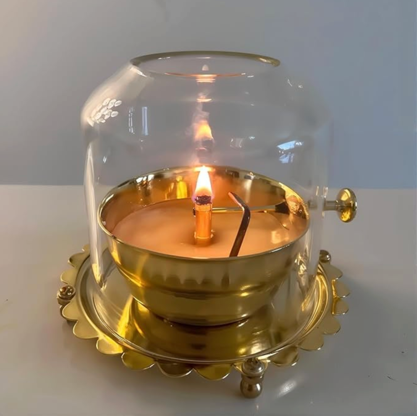 Golden Brass Akhand Diya Oil Lamp with Rotating Wick