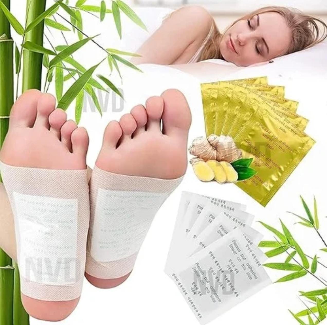 Advanced Herbal Foot Detox Patch (10 Pads) | Herbal Bamboo Vinegar & Ginger Foot Detox Pads | Overnight Natural Stress Relief & Deep Sleep Support | Organic Foot Cleansing Patch for Men & Women