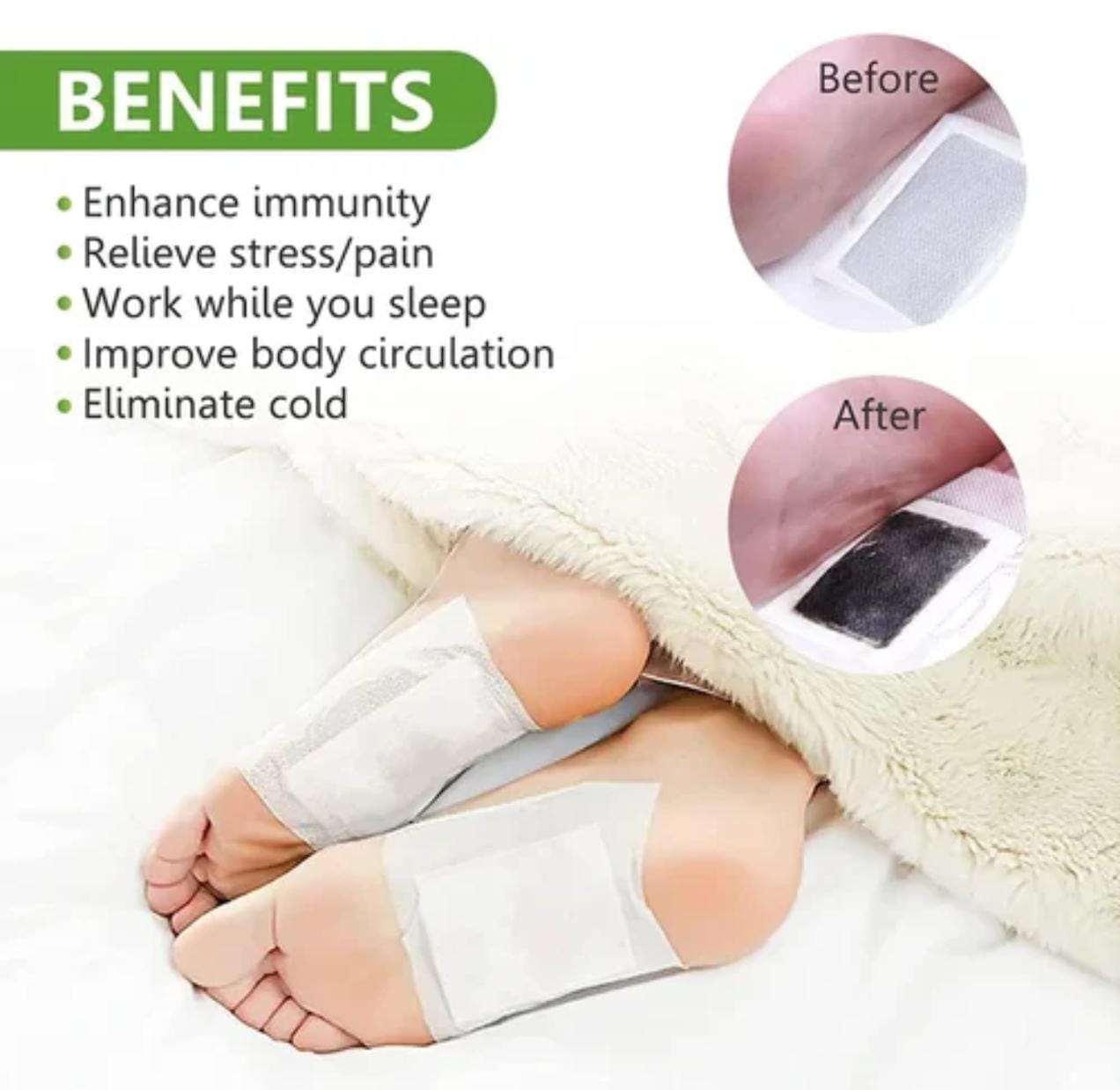 Advanced Herbal Foot Detox Patch (10 Pads) | Herbal Bamboo Vinegar & Ginger Foot Detox Pads | Overnight Natural Stress Relief & Deep Sleep Support | Organic Foot Cleansing Patch for Men & Women